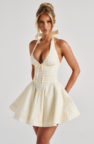 Doris Mini Dress - Lemon Gingham